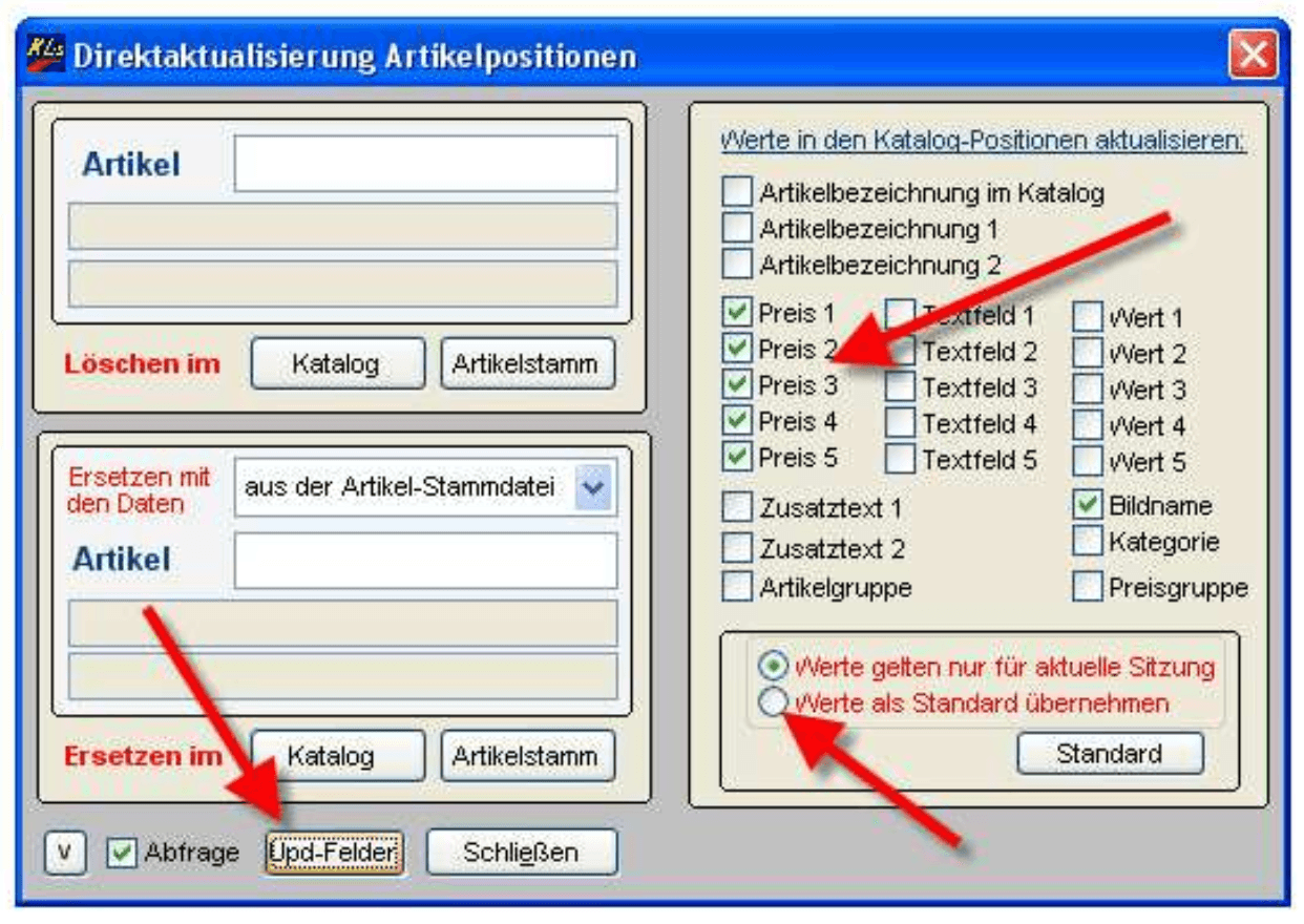 Bestimmen der Update-Felder