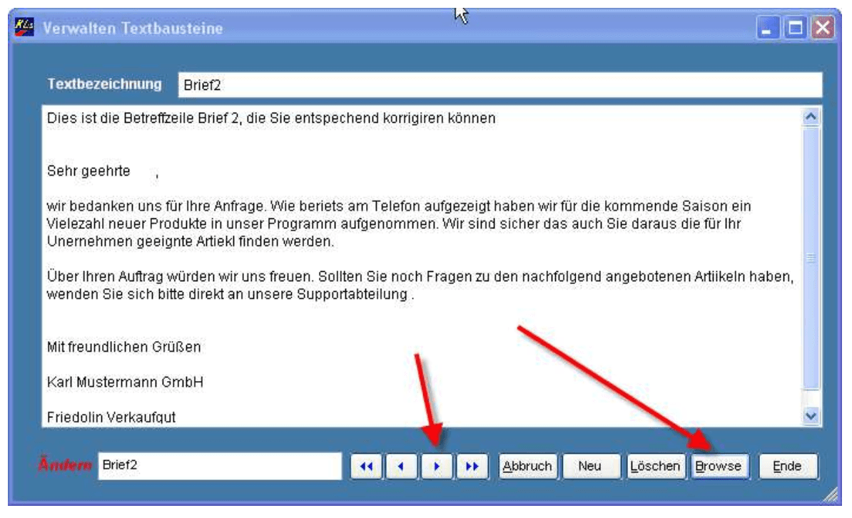 Brieftexte verwalten