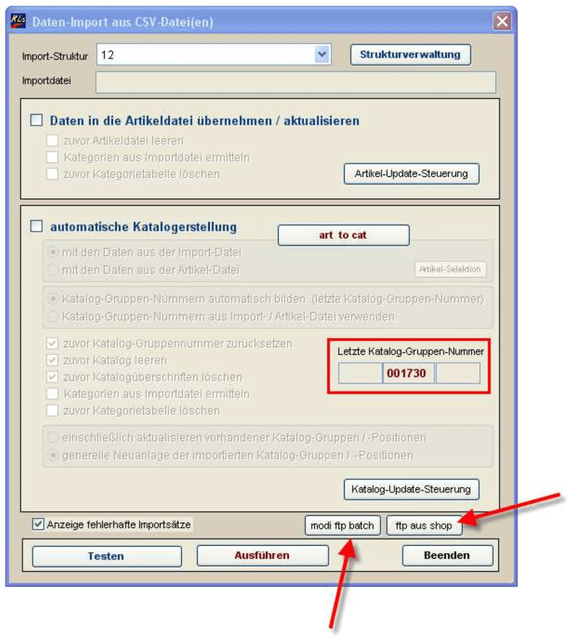 Datenimport aus einem Internetshop
