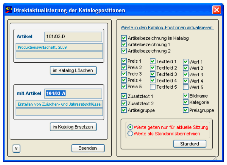 Direktaktualisierung der Katalogpositionen