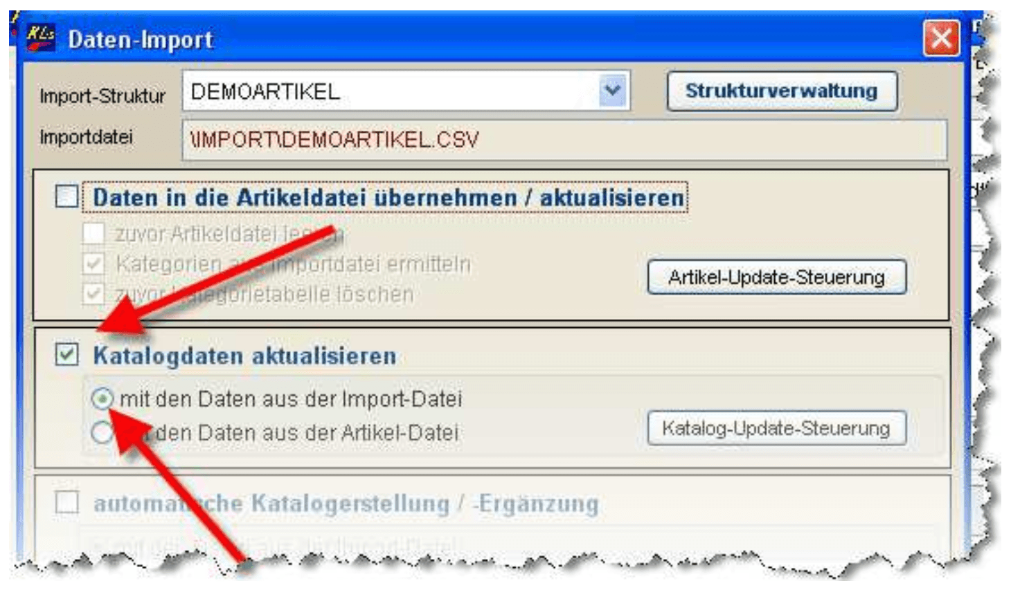 Aktualisierung von Katalogpositionen durch erneuten Datenimport