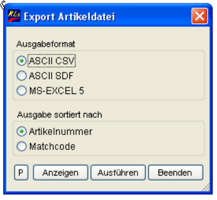 Artikelstammdaten exportieren