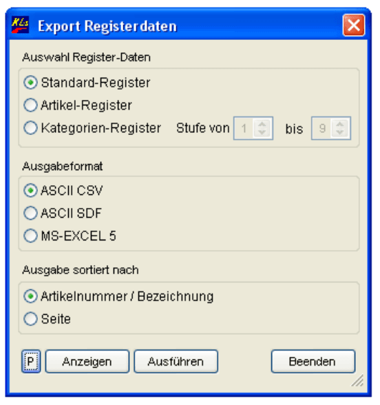 Export von Registerdaten