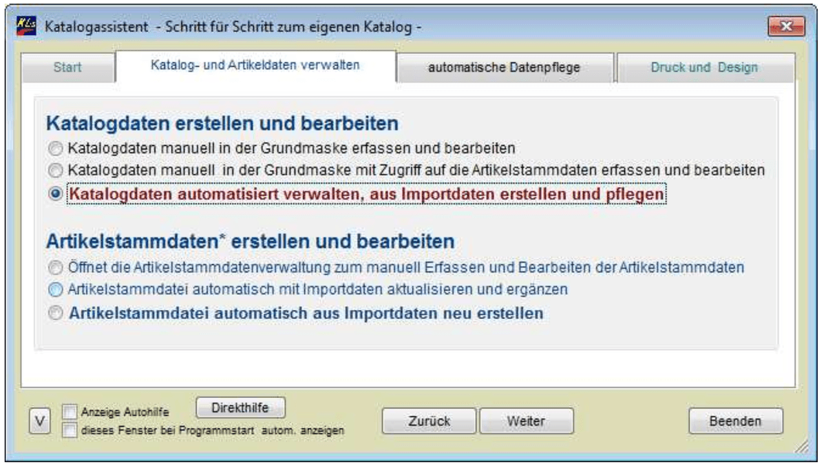 Katalogassistent Schritt 2: Katalogpositionen/Artikeldaten