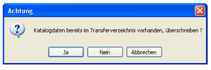 Warnmeldung Katalogdaten im Transferverzeichnis überschreiben