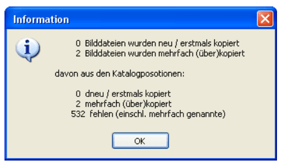 Info-Fenster nach Datentransfer