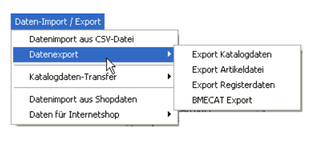 Menü für den Datenexport