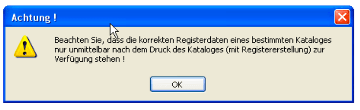 Warnmeldung beim Export von Registerdaten